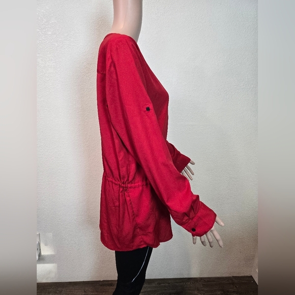LRL Ralph Lauren Top Large Adult Red V Neck Peplum Blouse Long Sleeve Womens Med - Picture 3 of 11